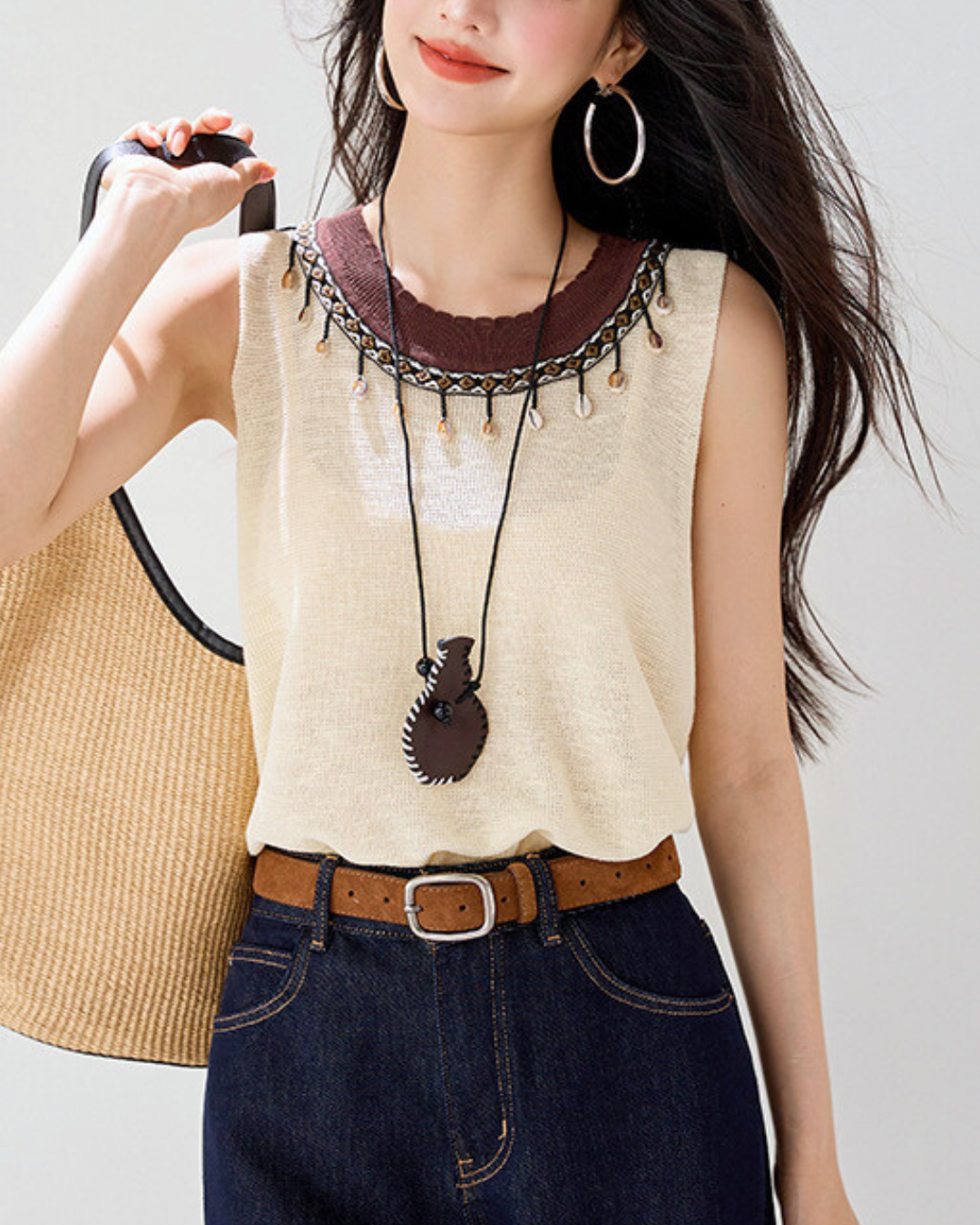 Mielle Bead Trim Knit Tank