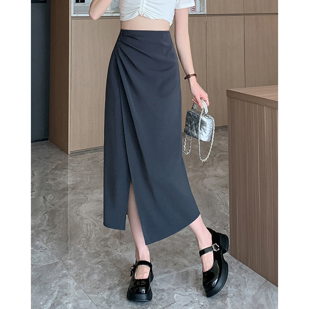 Lena Gathered Curve Midi Skirt