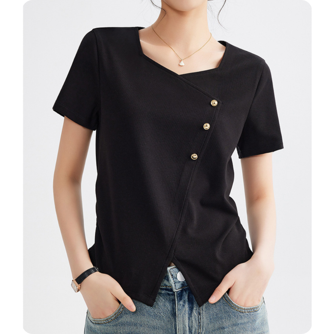Mira Twist Button Draped T-Shirt