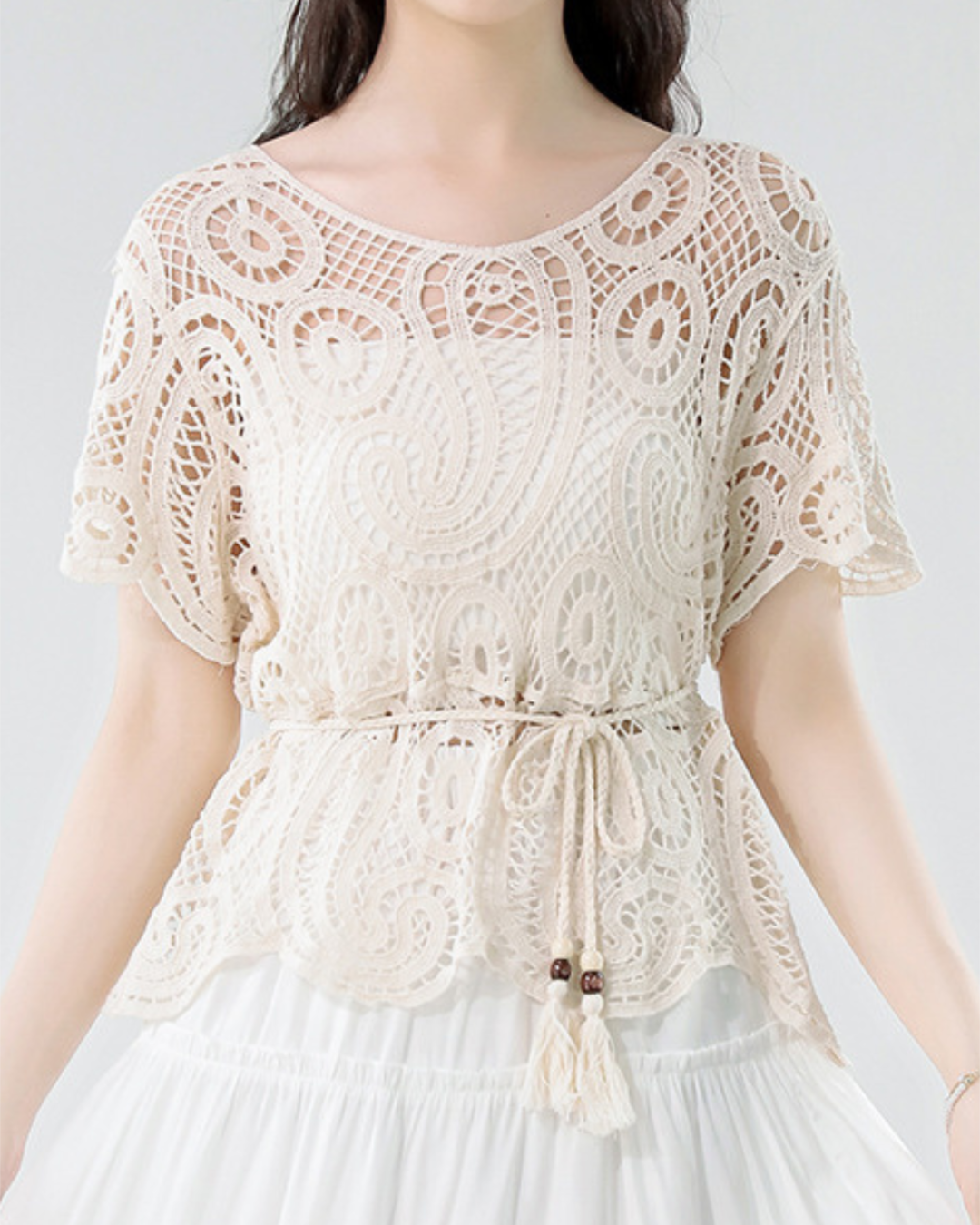 Amira Soft Lace Belted Top