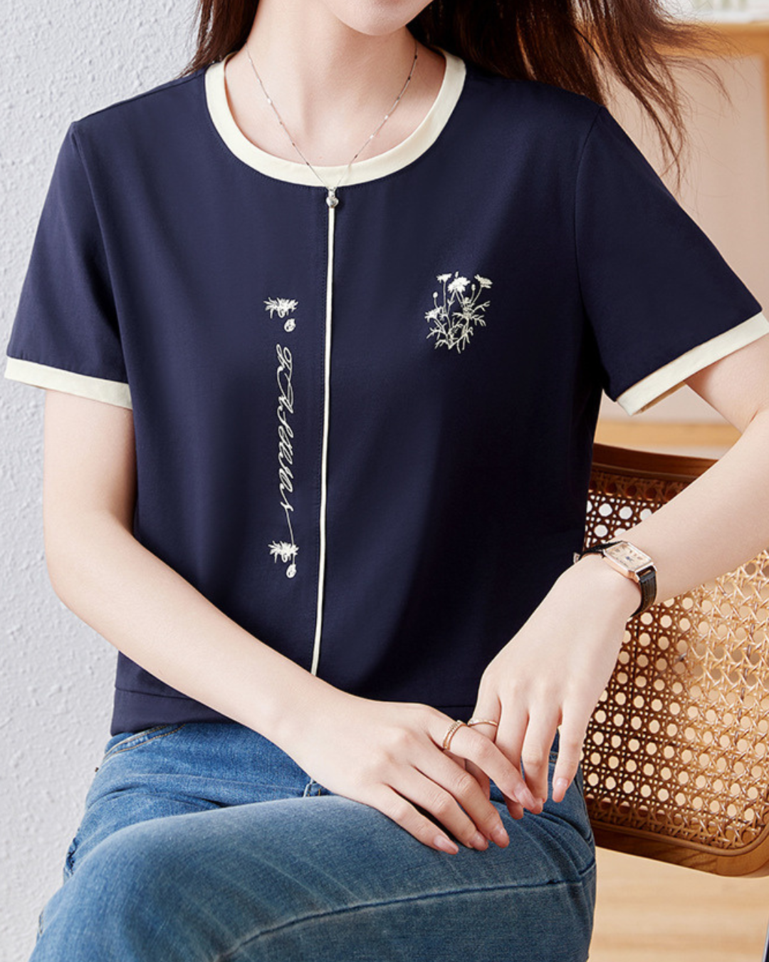 Elora Bloom Line Cotton T-Shirt