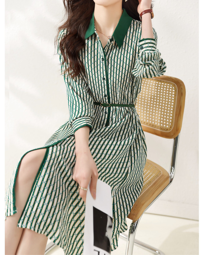 Emerald Link Belted Shirt Dress
