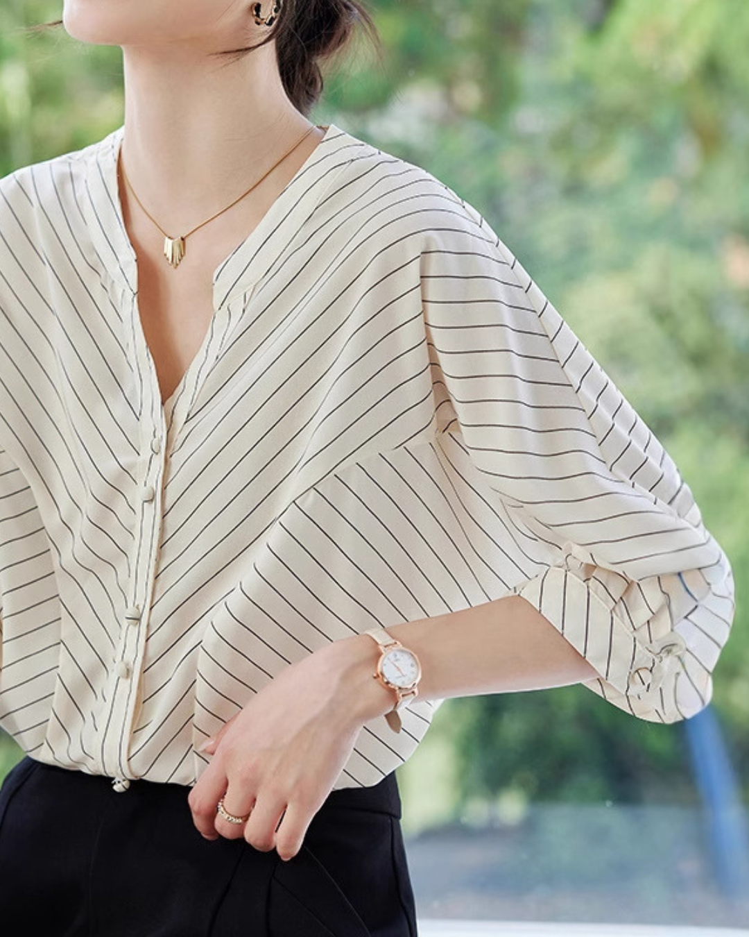 Elowen Stripe Soft Draped Blouse