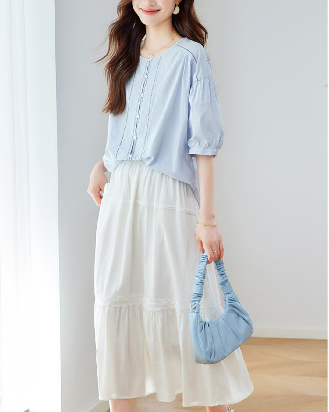 Azure Ease Pintuck Blouse