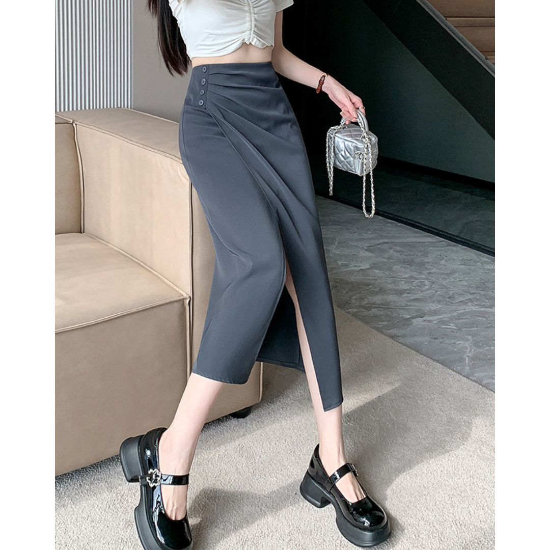 Lena Gathered Curve Midi Skirt
