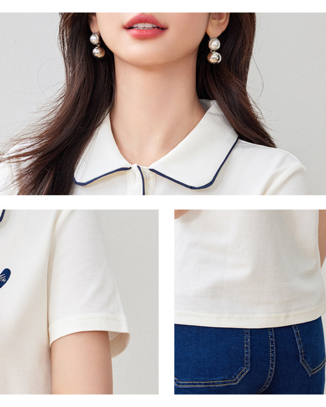 Noelle Trim Heart Collar T-Shirt