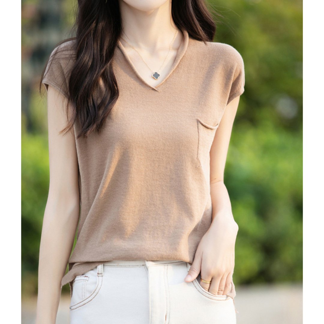 Mira Gentle V-Neck Pocket T-Shirt