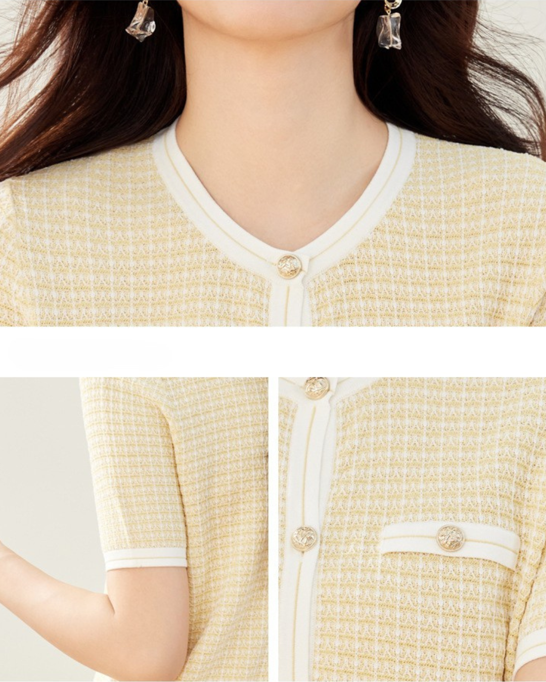 Maelle Tweed Trim Knit Tee