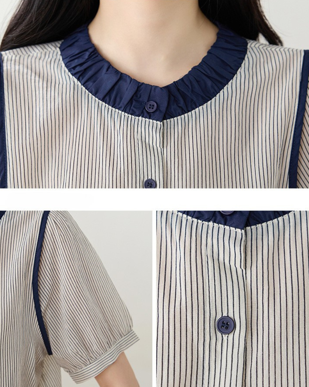 Elinor Stripe Ruffle Collar Blouse