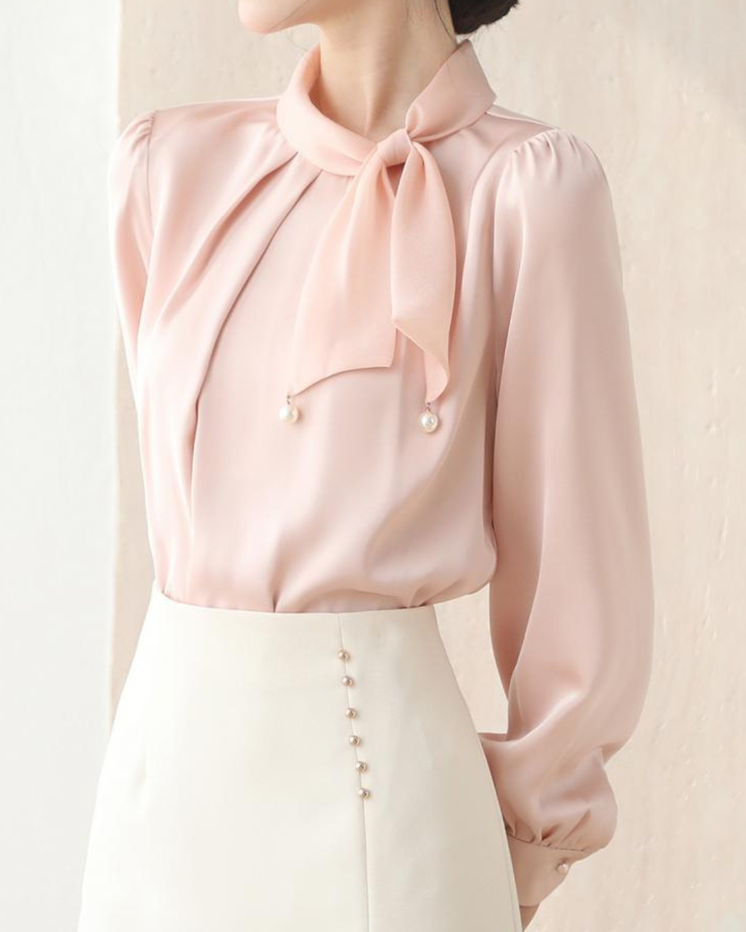Blush Tie Pearl Blouse