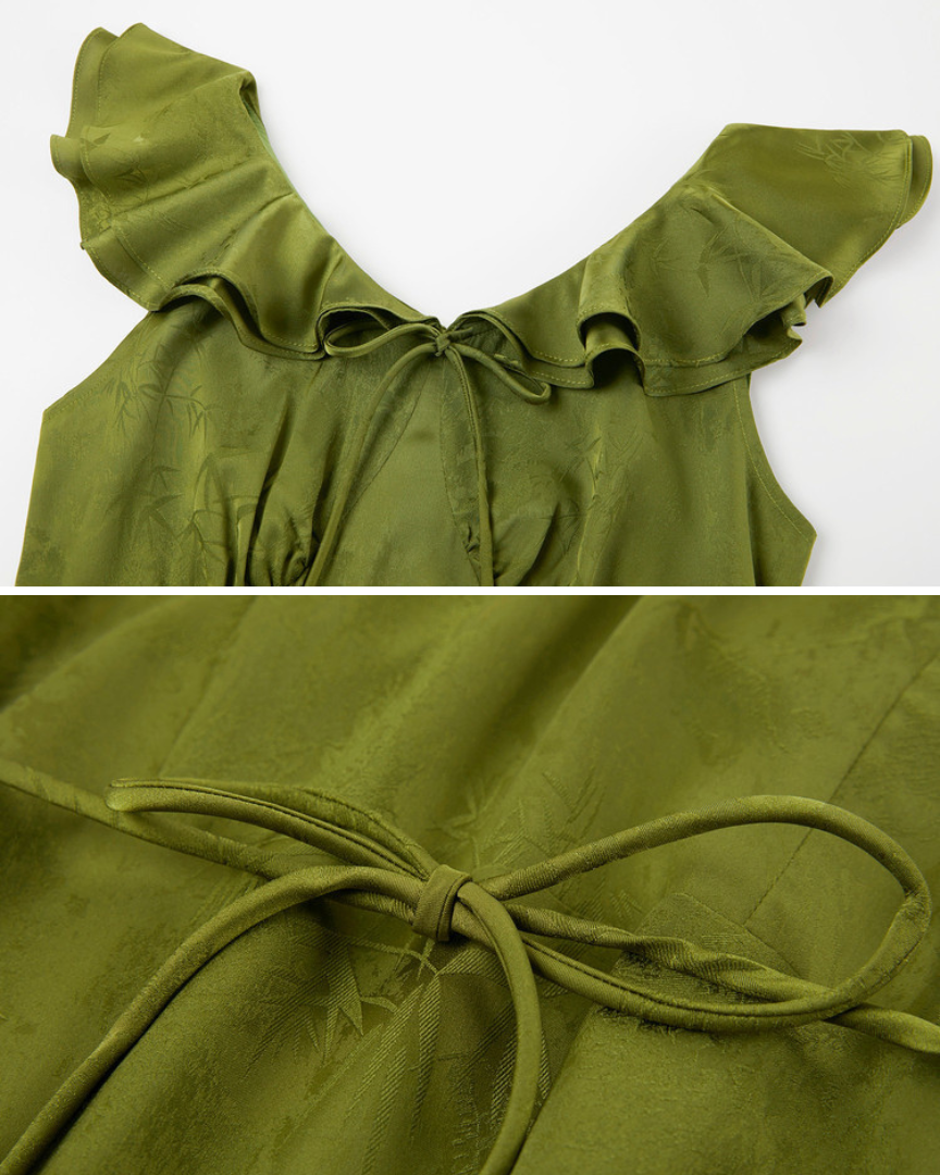 Olive Whisper Ruffle Midi Dress