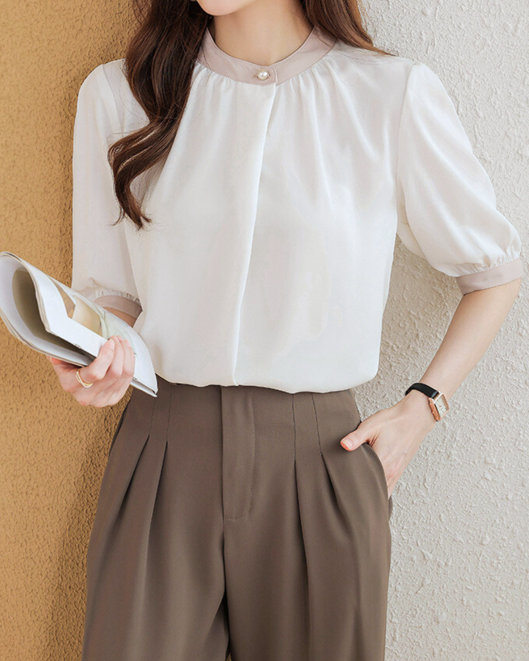 Vera Ease Pearl Trim Blouse