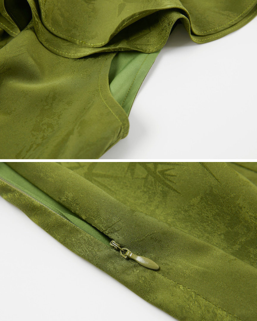 Olive Whisper Ruffle Midi Dress