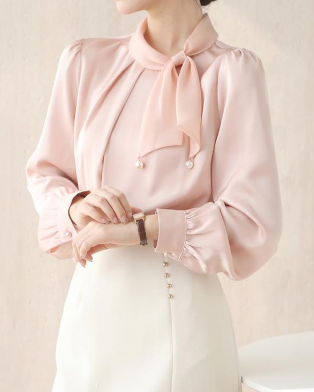 Blush Tie Pearl Blouse