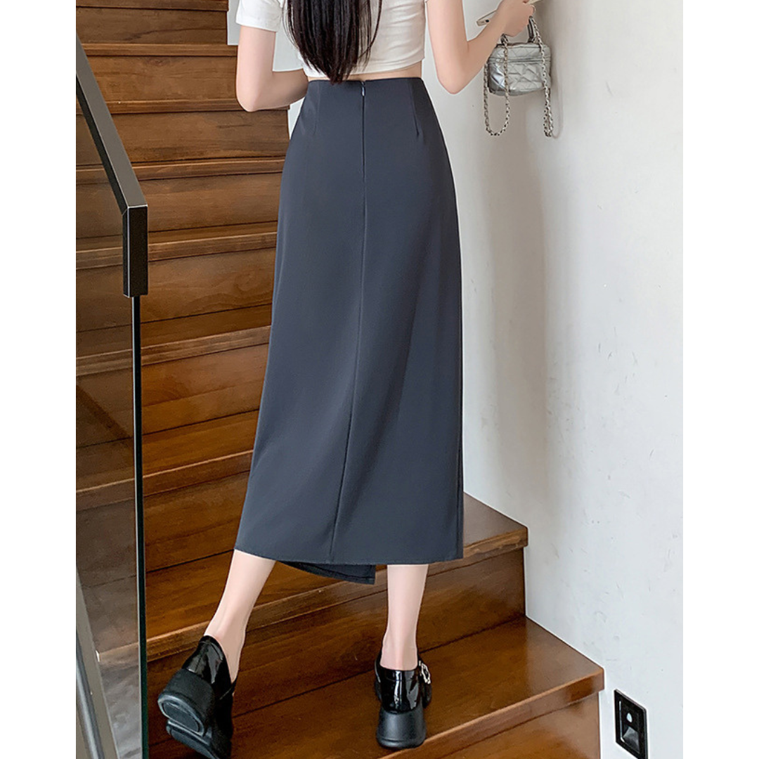 Lena Gathered Curve Midi Skirt