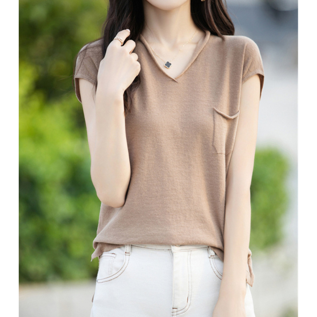 Mira Gentle V-Neck Pocket T-Shirt