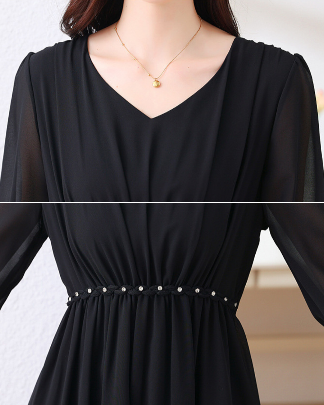Arden Pearl Waist Chiffon Dress
