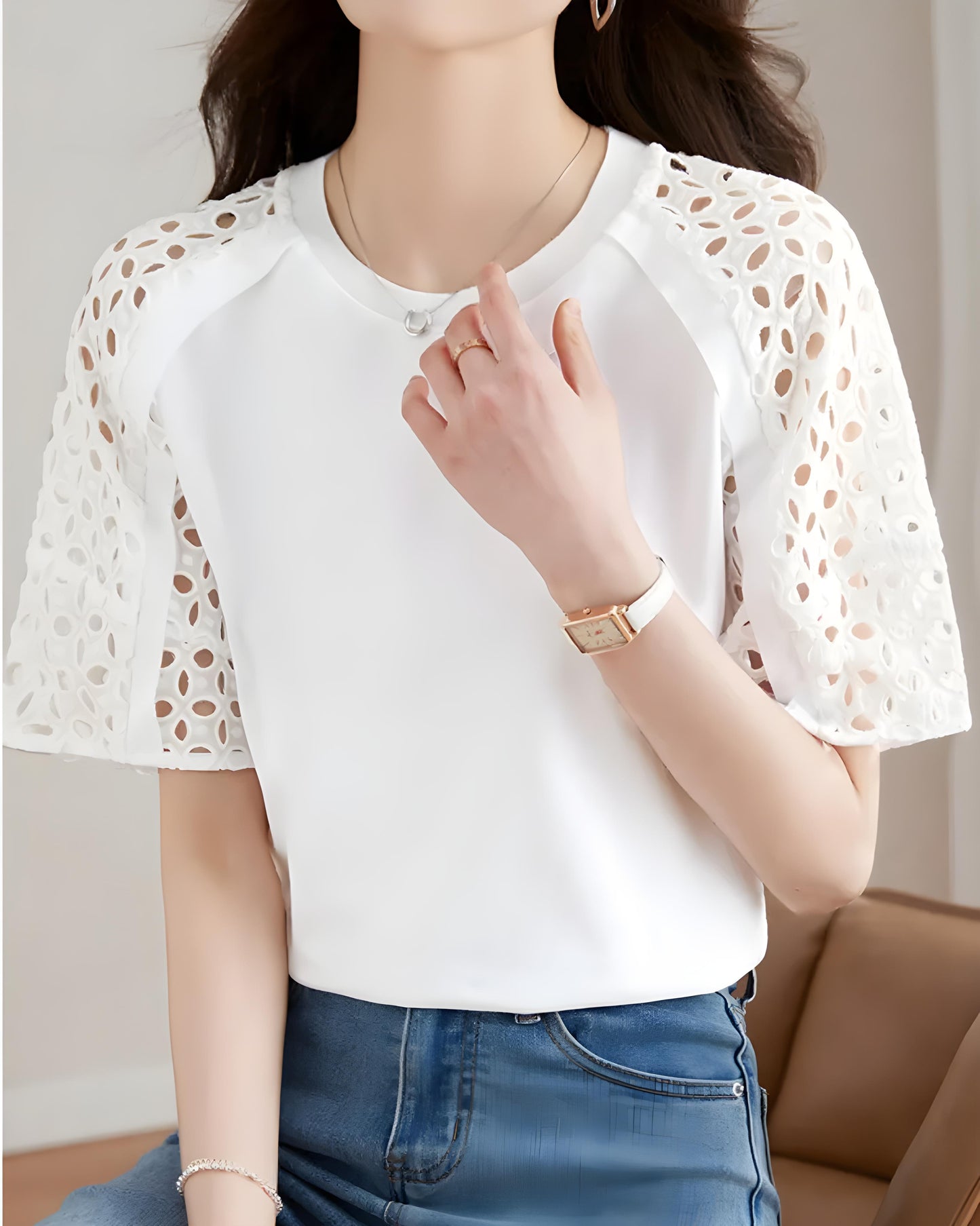 Eline Airy Lace Sleeve T-Shirt