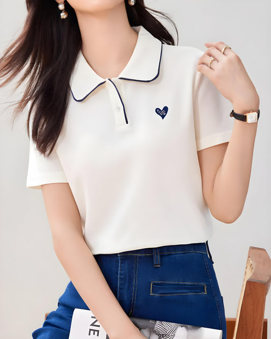 Noelle Trim Heart Collar T-Shirt