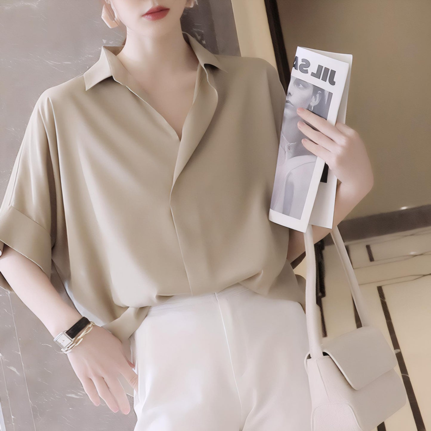 Still Hour Soft Fit Button Blouse