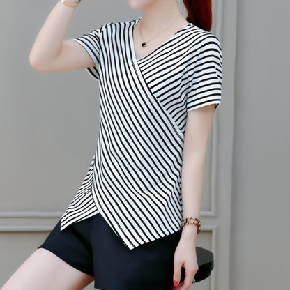 Mira Stripe Drape Front T-Shirt