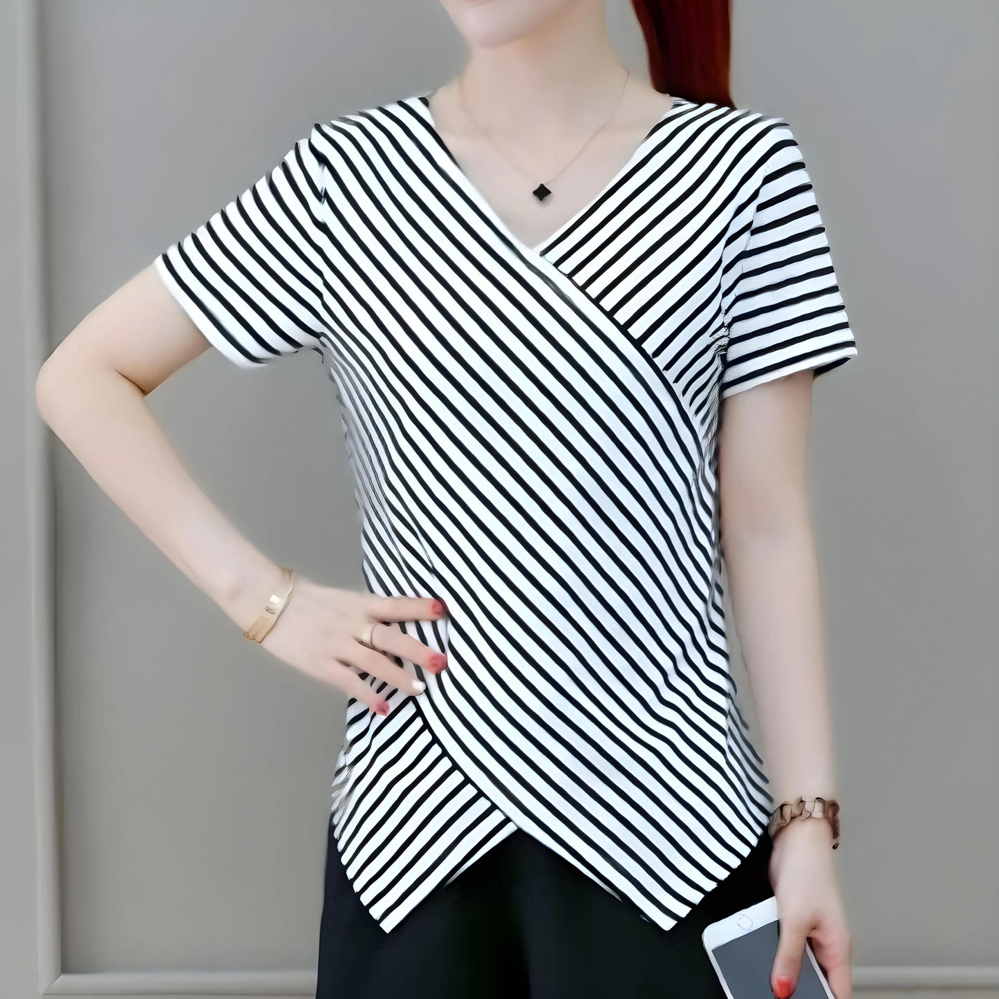 Mira Stripe Drape Front T-Shirt