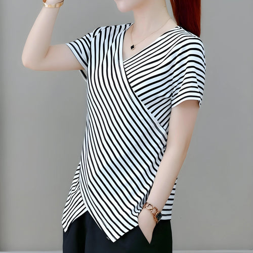 Mira Stripe Drape Front T-Shirt