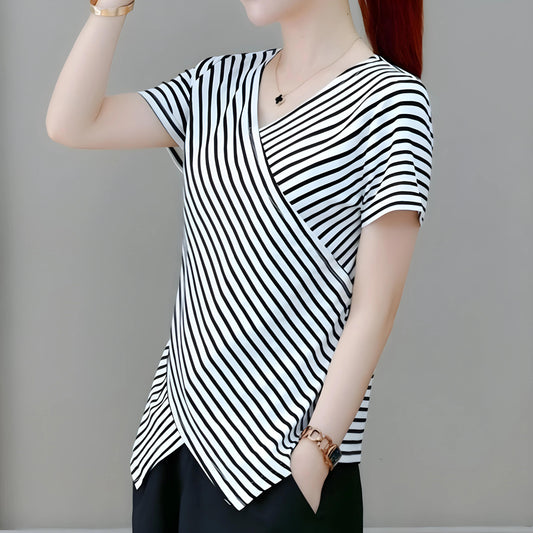 Mira Stripe Drape Front T-Shirt