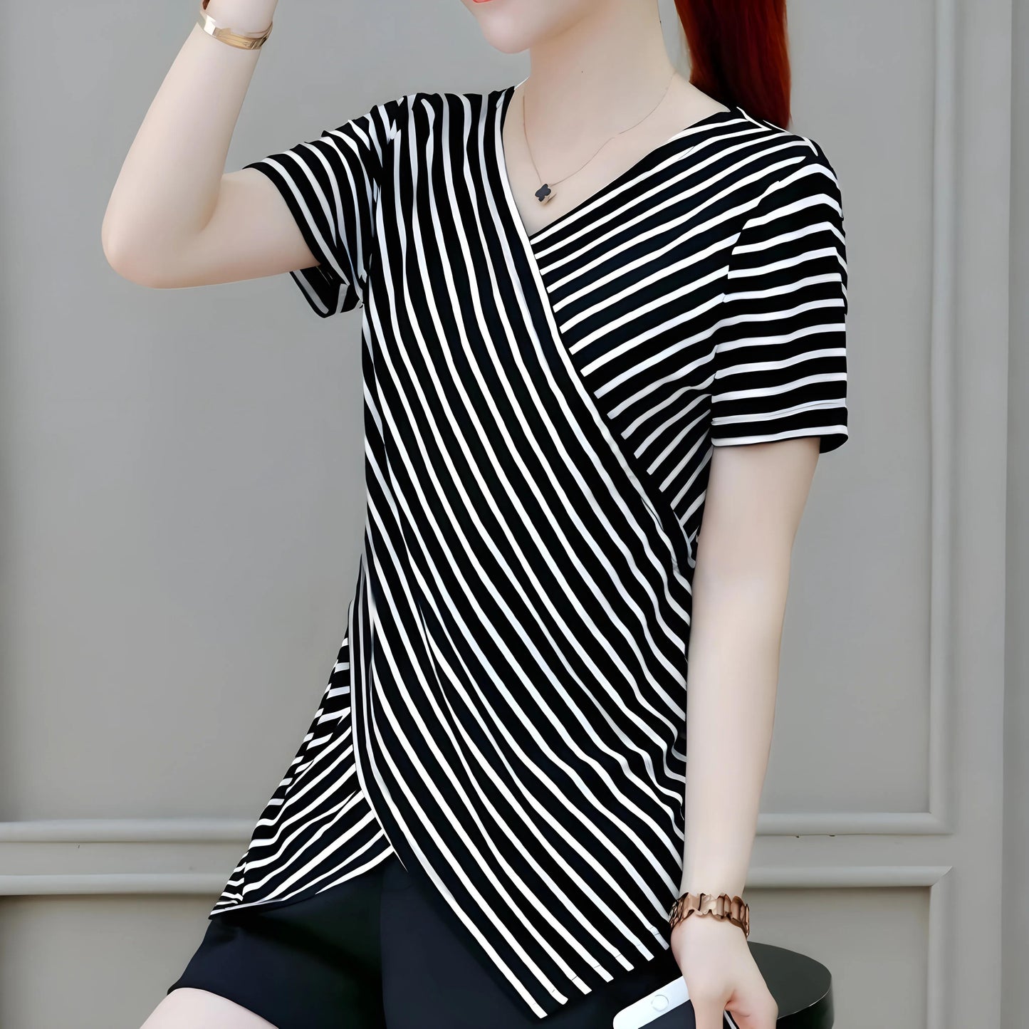 Mira Stripe Drape Front T-Shirt