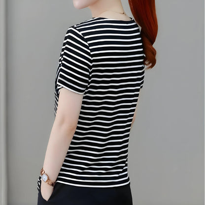 Mira Stripe Drape Front T-Shirt