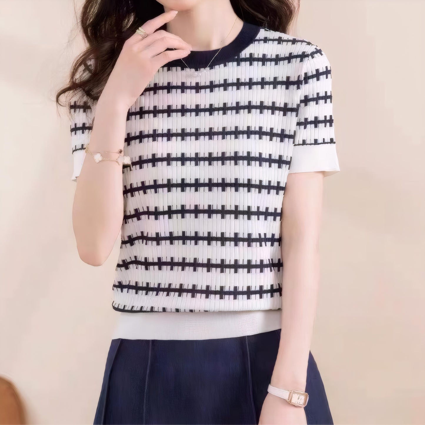 Lena Grid Texture Knit Top