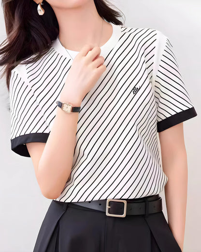 Lina Stripe Trim Cotton T-Shirt