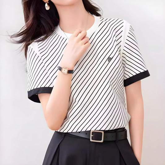 Lina Stripe Trim Cotton T-Shirt