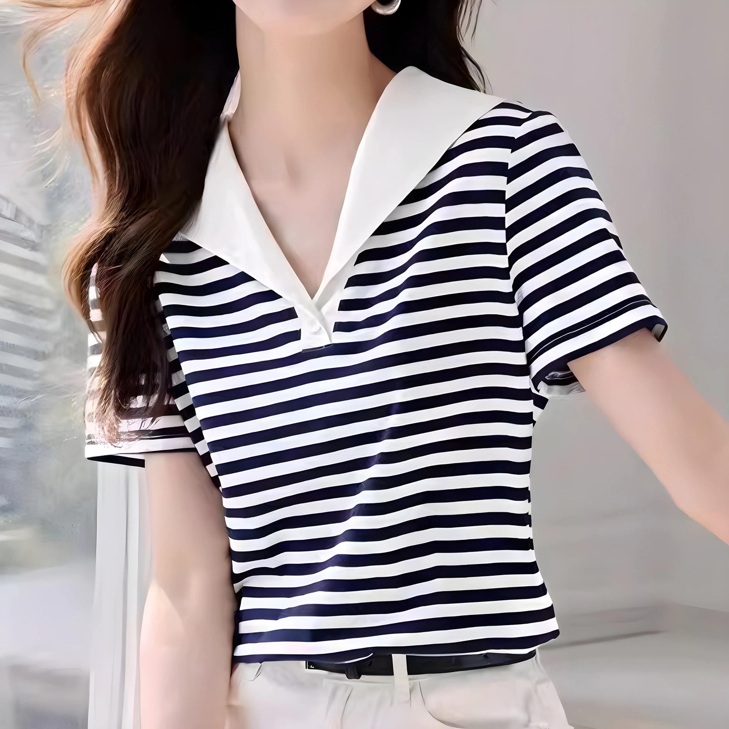 Marina Stripe Collar T-Shirt