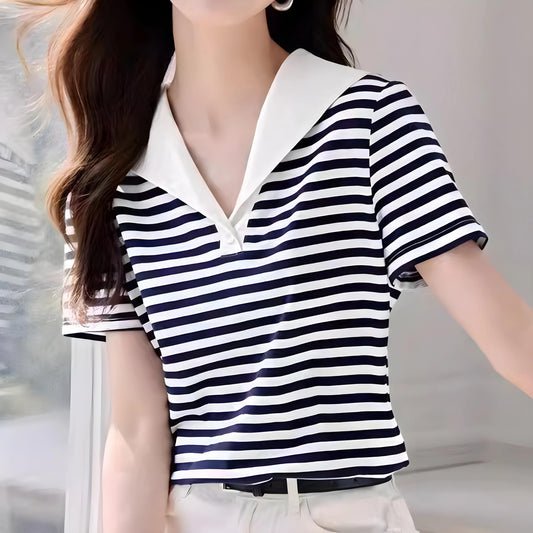 Marina Stripe Collar T-Shirt