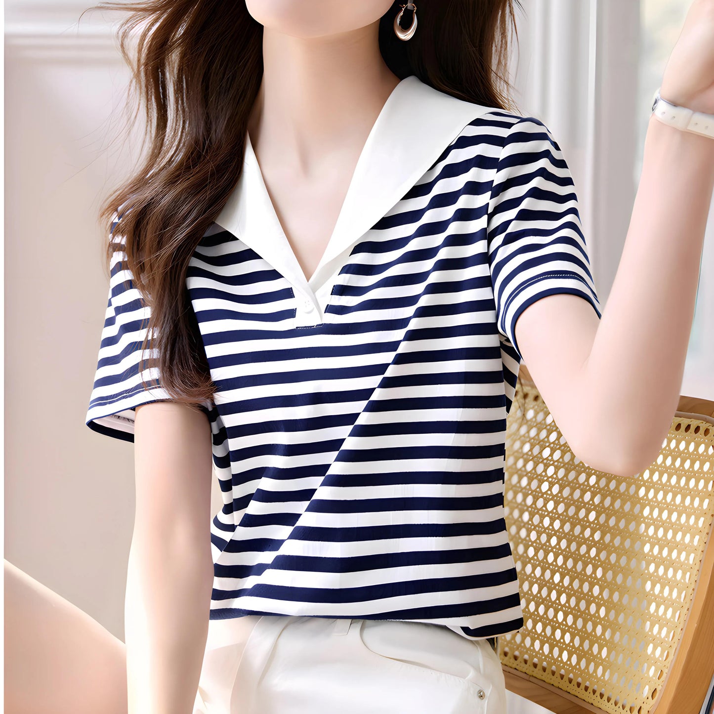 Marina Stripe Collar T-Shirt