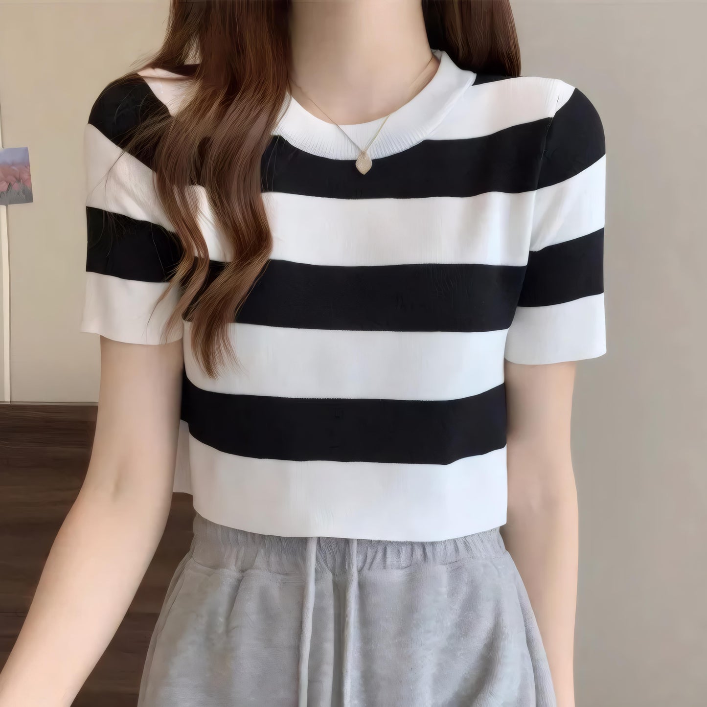 Nola Stripe Knit Cropped T-Shirt