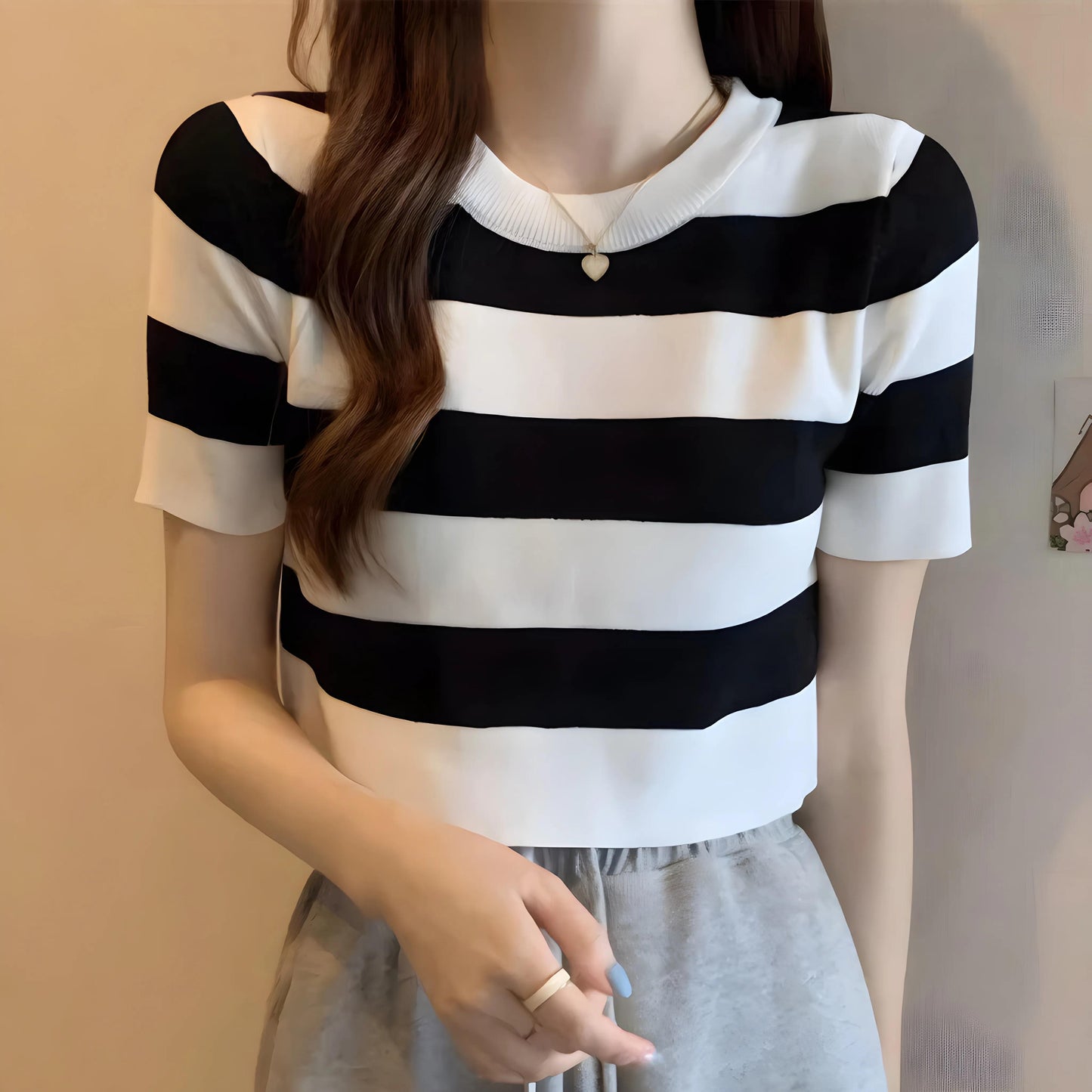 Nola Stripe Knit Cropped T-Shirt