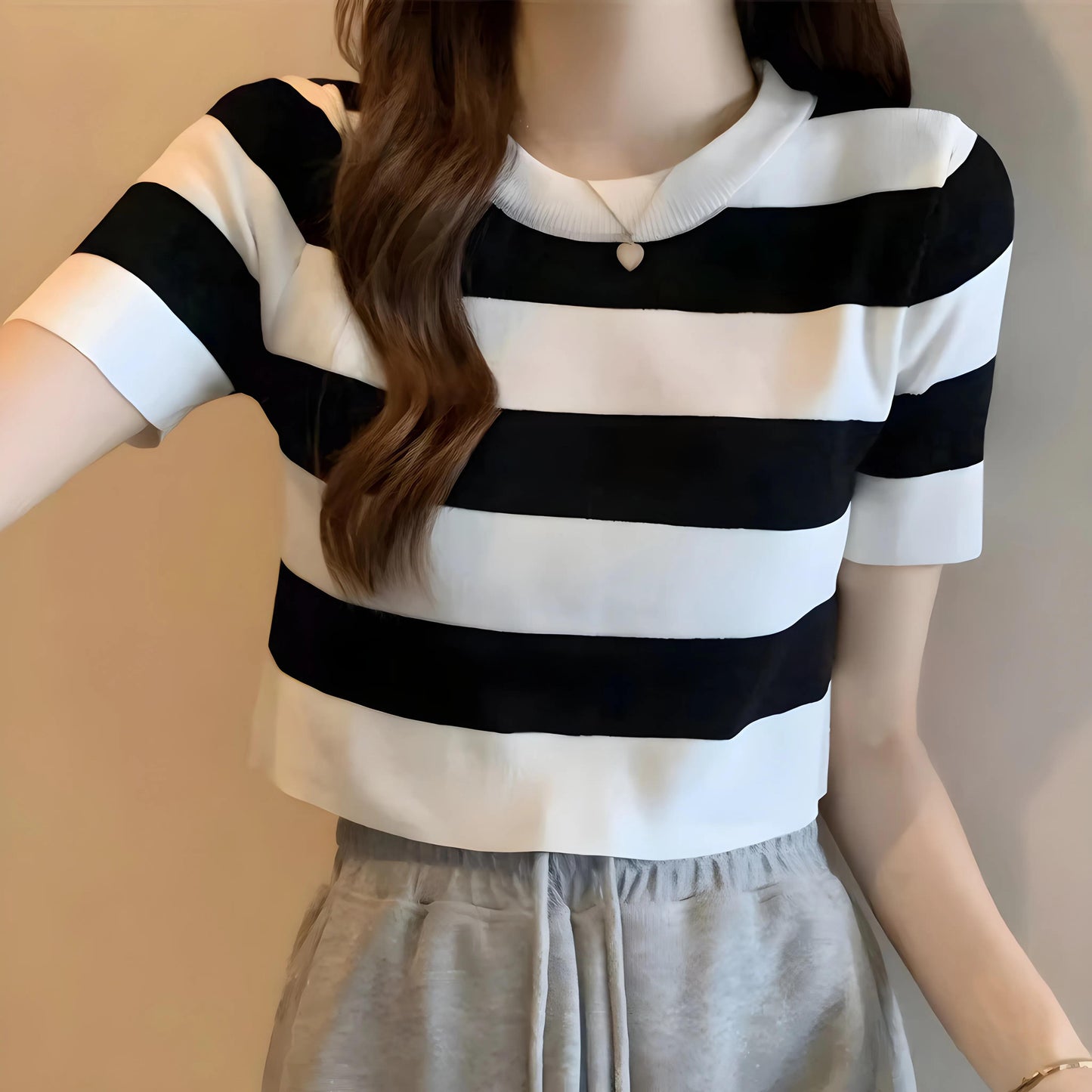 Nola Stripe Knit Cropped T-Shirt
