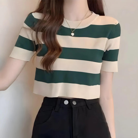 Nola Stripe Knit Cropped T-Shirt