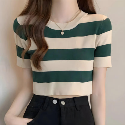 Nola Stripe Knit Cropped T-Shirt
