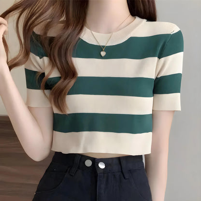 Nola Stripe Knit Cropped T-Shirt