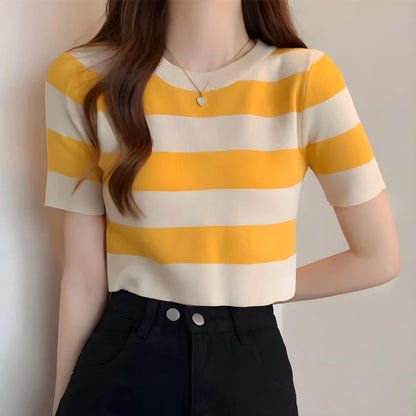 Nola Stripe Knit Cropped T-Shirt