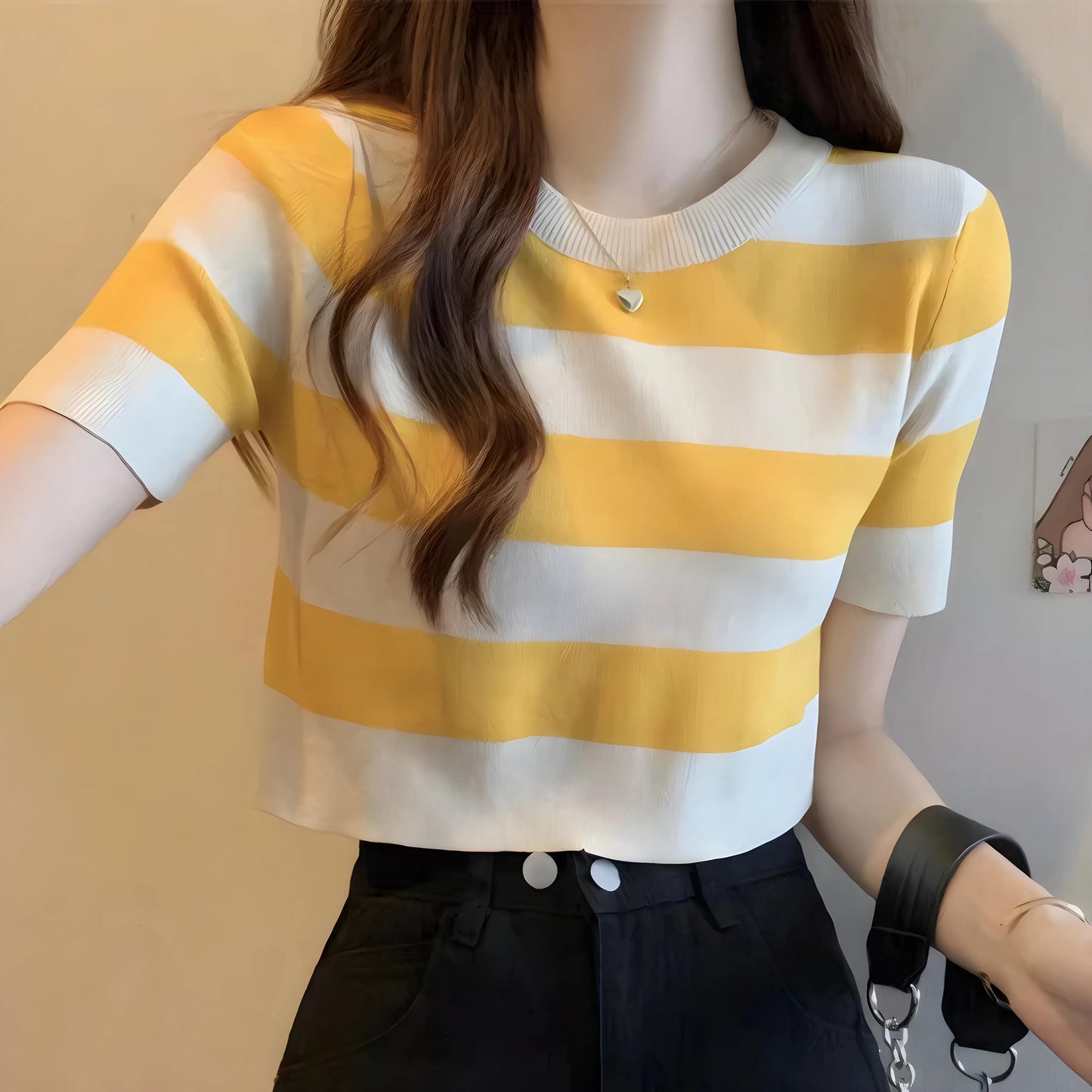 Nola Stripe Knit Cropped T-Shirt