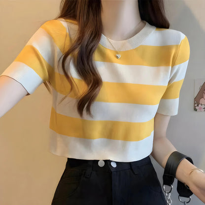 Nola Stripe Knit Cropped T-Shirt