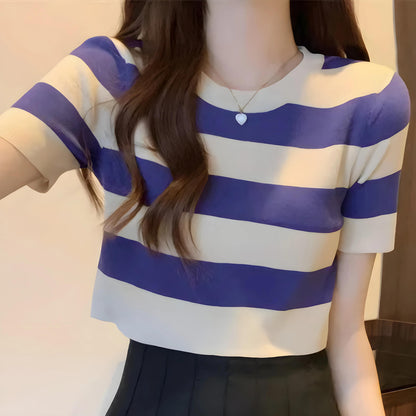 Nola Stripe Knit Cropped T-Shirt