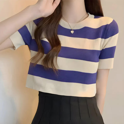 Nola Stripe Knit Cropped T-Shirt