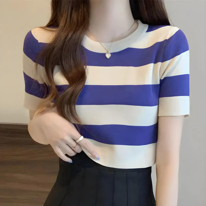 Nola Stripe Knit Cropped T-Shirt