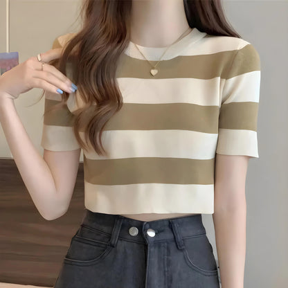 Nola Stripe Knit Cropped T-Shirt