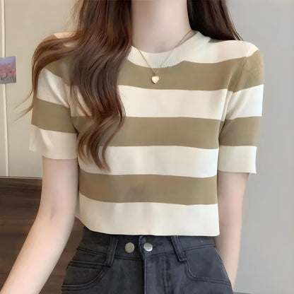 Nola Stripe Knit Cropped T-Shirt